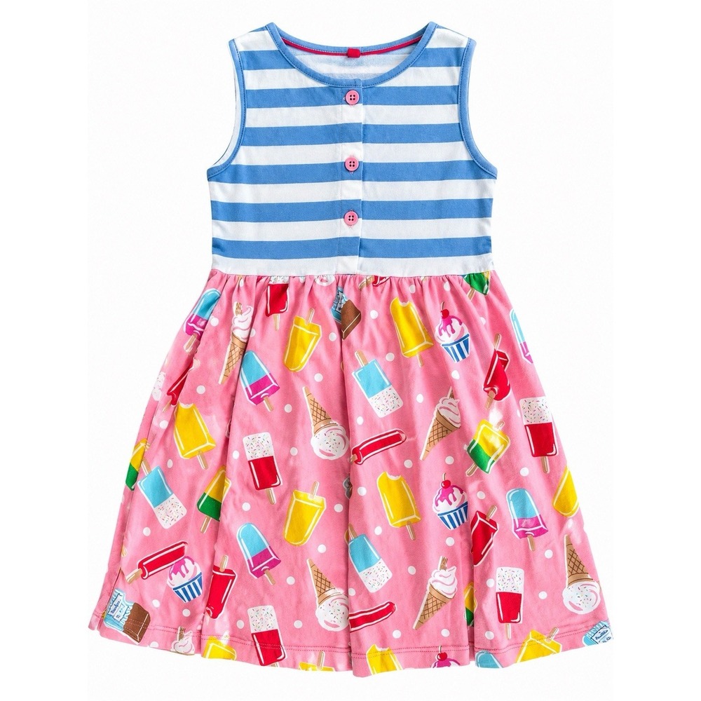 Mini Boden Girls Dress 7-8 Pink Ice Cream Popsicle Print Blue Stripe Summer